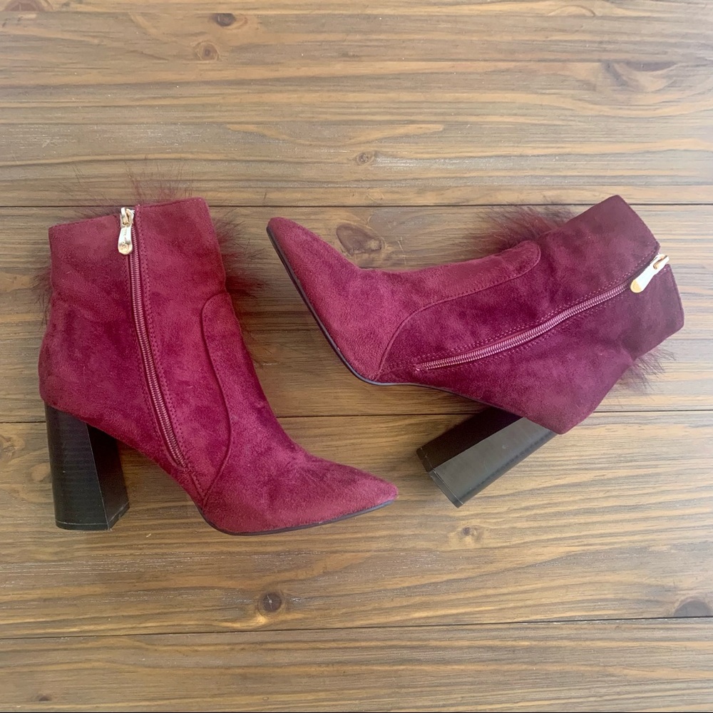 SOLD Cape Robbin | Bernice Ankle Boot Faux Fur in Burgundy - Picture 3 of 11